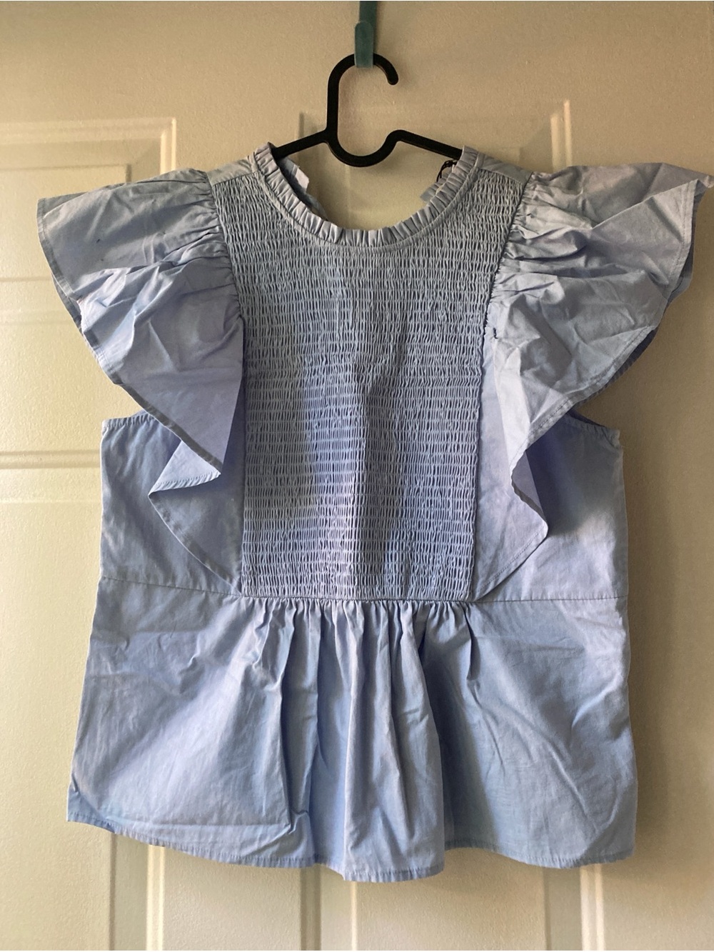Light Blue Smocked Ruffle Top